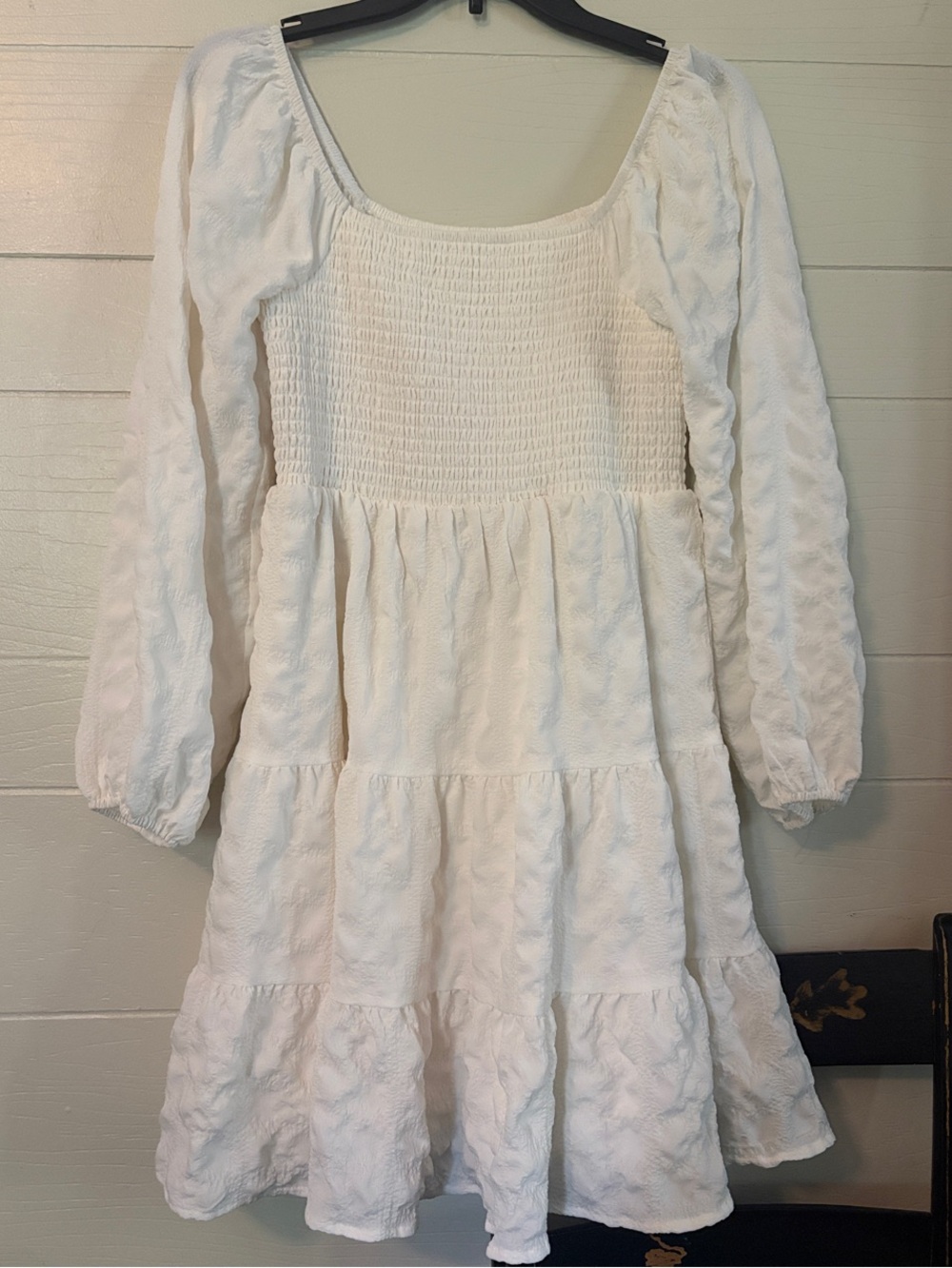 Womens Dreamy Cottagecore White Smocked Tiered Dress Puff Sleeves M Boho Cowgirl